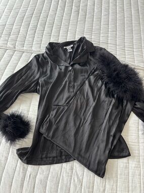 Linea Donatella Black Satin Button-Front Blouse